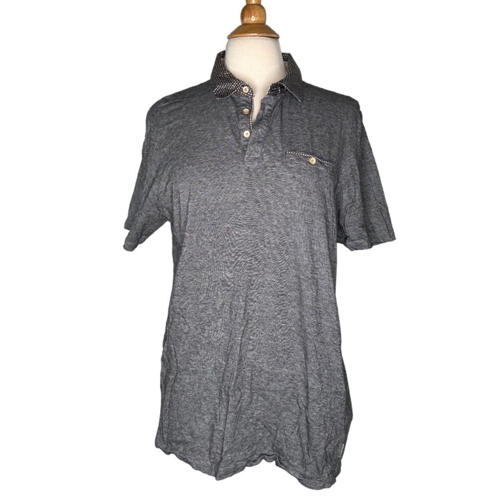 Ted Baker Men Gray Polo Shirt Striped Shirt Birds Eye Collar Business Casual D14
